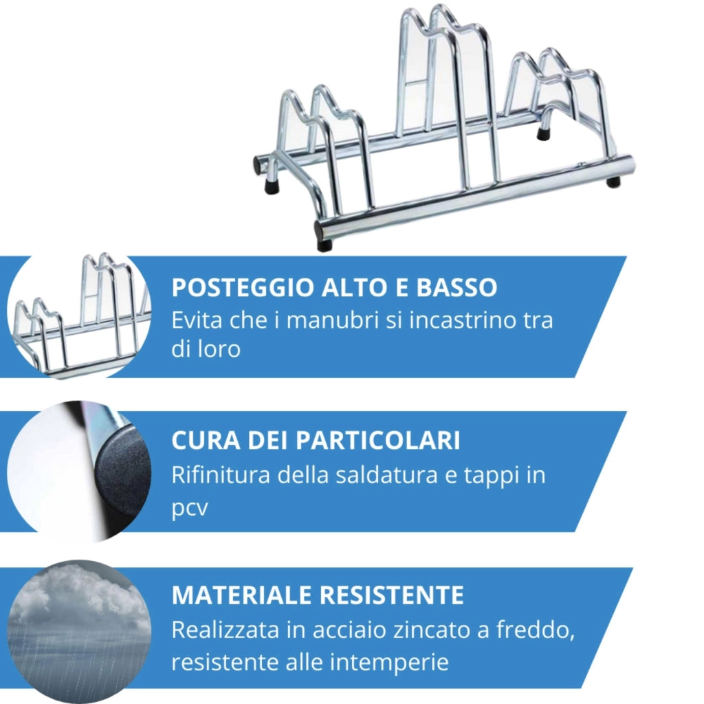 Andrys Rastrelliera Bici 3 Posti con Tappi Alto/Basso Zincato Argento