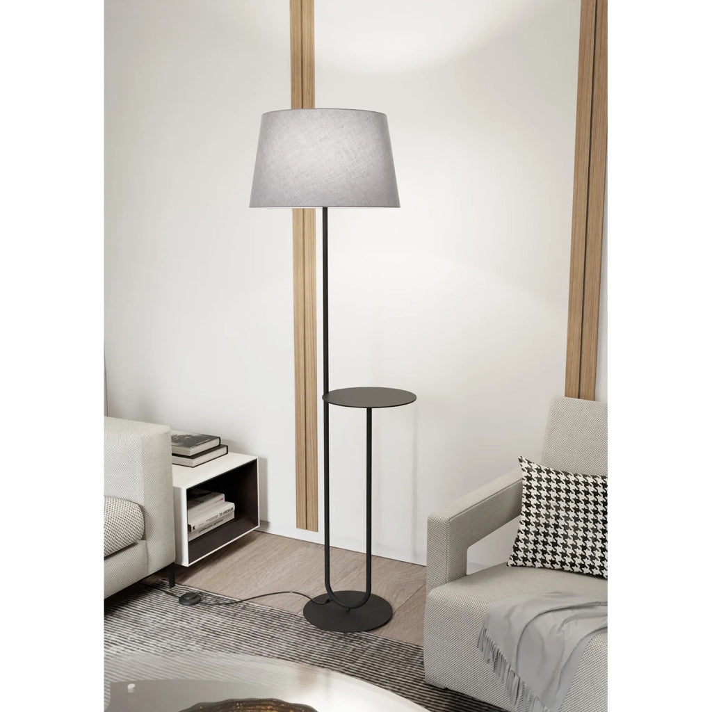 Piantana 1 Luce Horus Paralume In Tessuto Grigio Con Mensola In Acciaio Nero