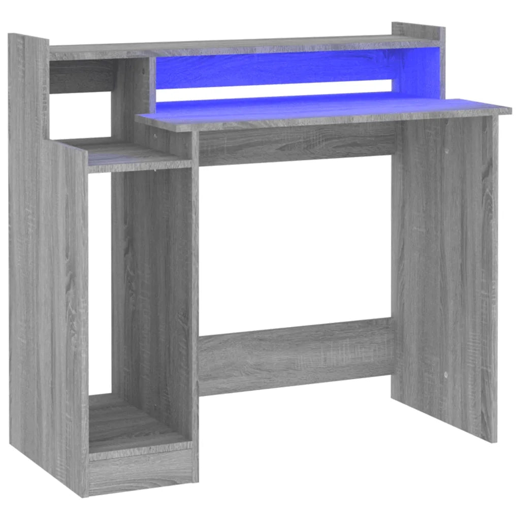 Scrivania | Tavolo da Ufficio con Luci LED Grigio Sonoma 97x45x90 cm in Multistrato