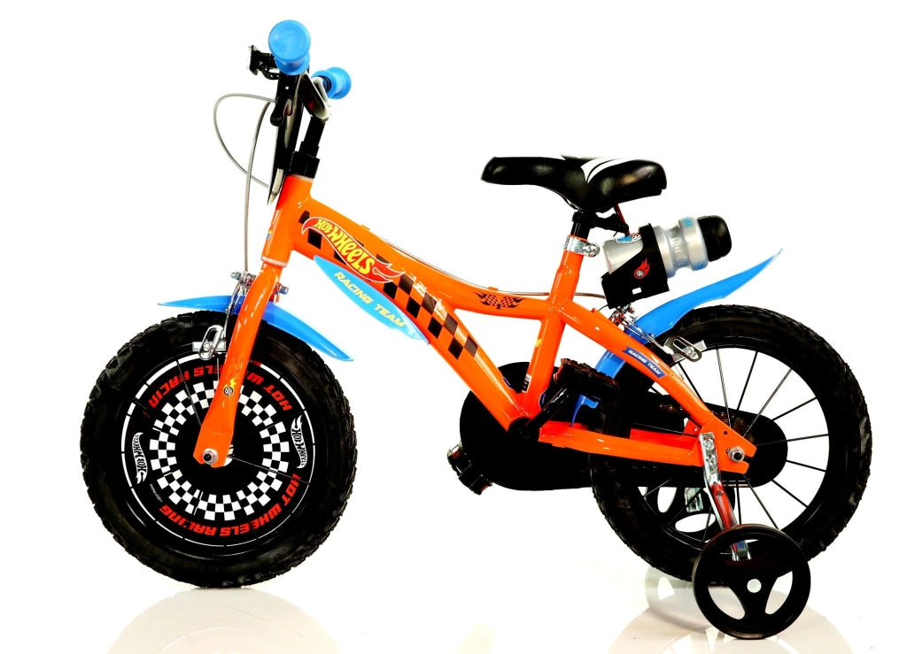HOT WHEELS 14", bicicletta per bambini, adatta a bambini tra i 4 e i 6 anni, per altezza tra 100 e 120 cm, con borraccia