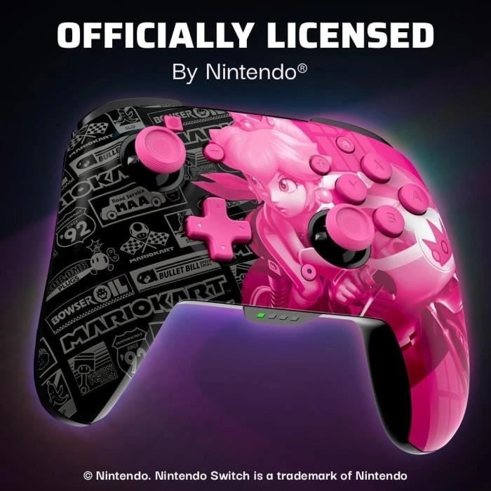 PDP - Controller wireless Glow per Nintendo Switch e Switch OLED - Grand Prix Peach - Nero e rosa