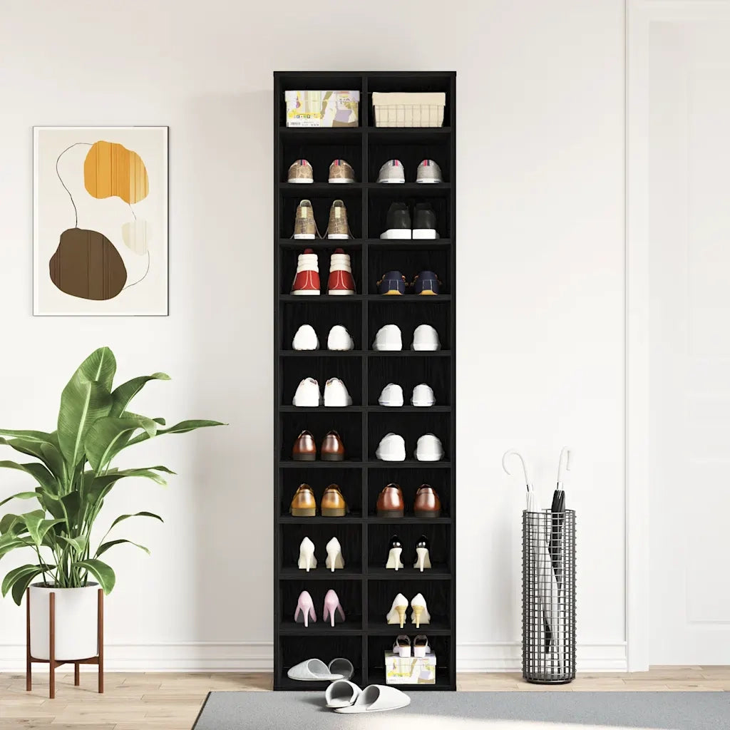 Scarpiera-Scaffale per scarpe Rovere Nero 54x34x183 cm in Legno Multistrato