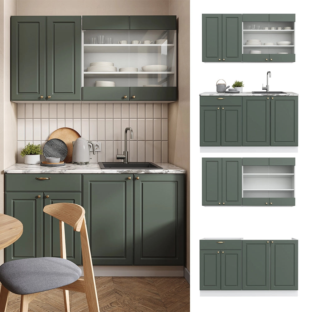 Cucina completa Fame-Line Verde-oro rustico/Bianco 140 cm, PL Marmo Vicco