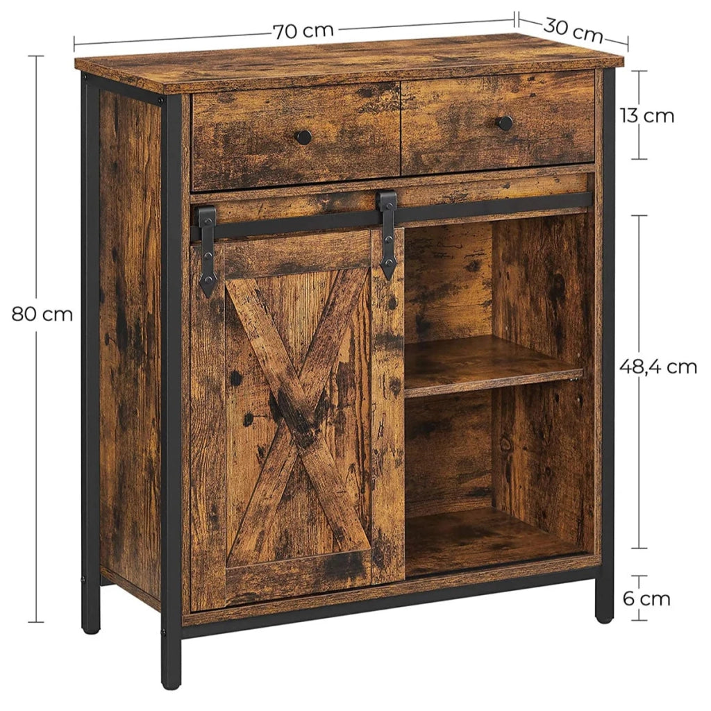 Mobile contenitore/credenza 70 x 30 x 80 cm credenza/cassettiera da cucina con anta scorrevole stile fienile marrone industriale 12_0006443
