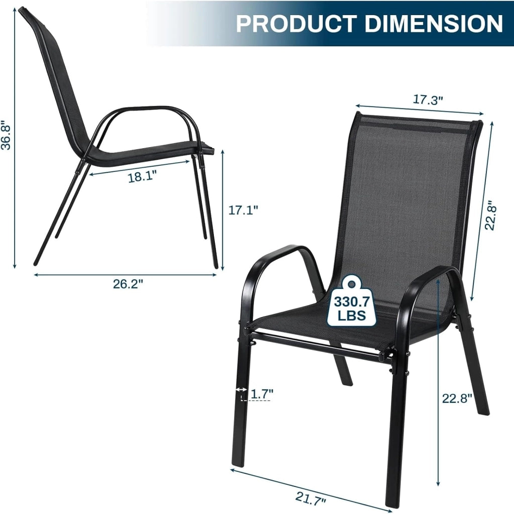 Sedia da giardino impilabile, da campeggio, impilabile, con schienale alto, in acciaio textilene, per giardini, cortili, balconi, ristoranti, 150 kg, portata: 54 x 69 x 93 cm 4pcs