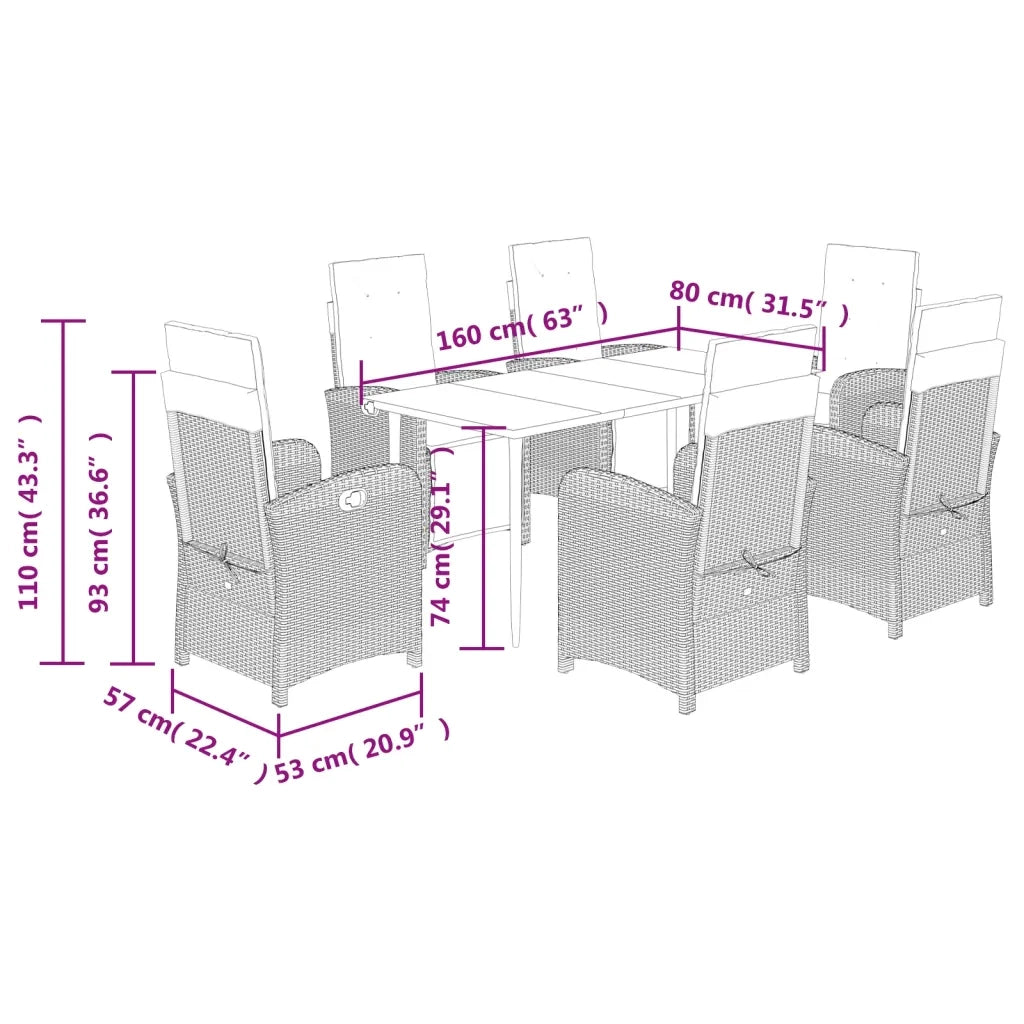 Set da Pranzo da Giardino 7 pz con Cuscini in Polyrattan Grigio 3212560