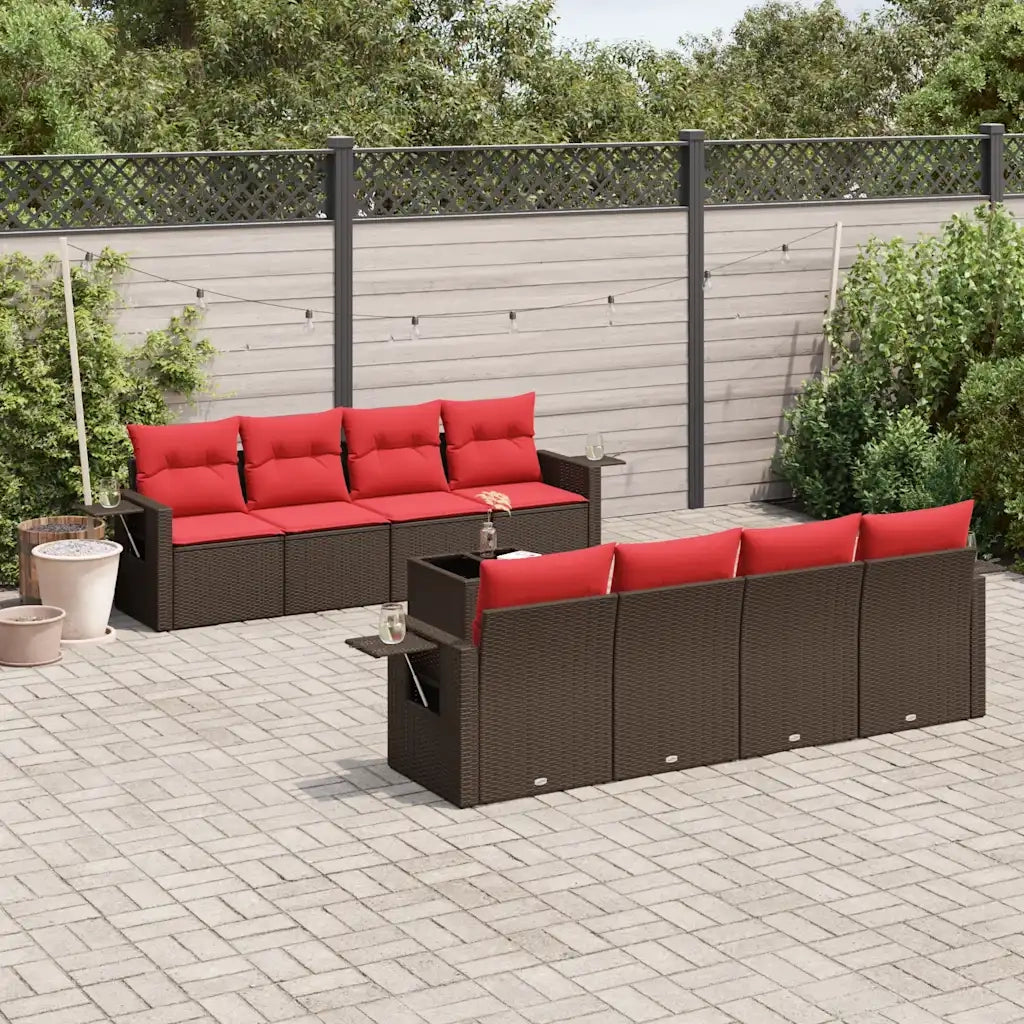 Set Divani da Giardino 9 pz con Cuscini Marrone in Polyrattan 3219953