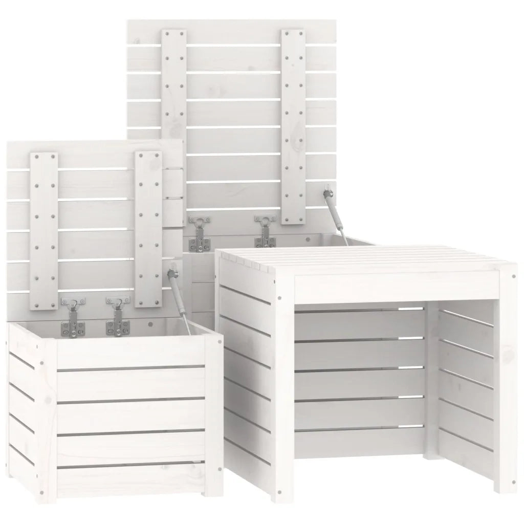 Set Cassette da Giardino 3 pz Bianco in Legno Massello di Pino 823956