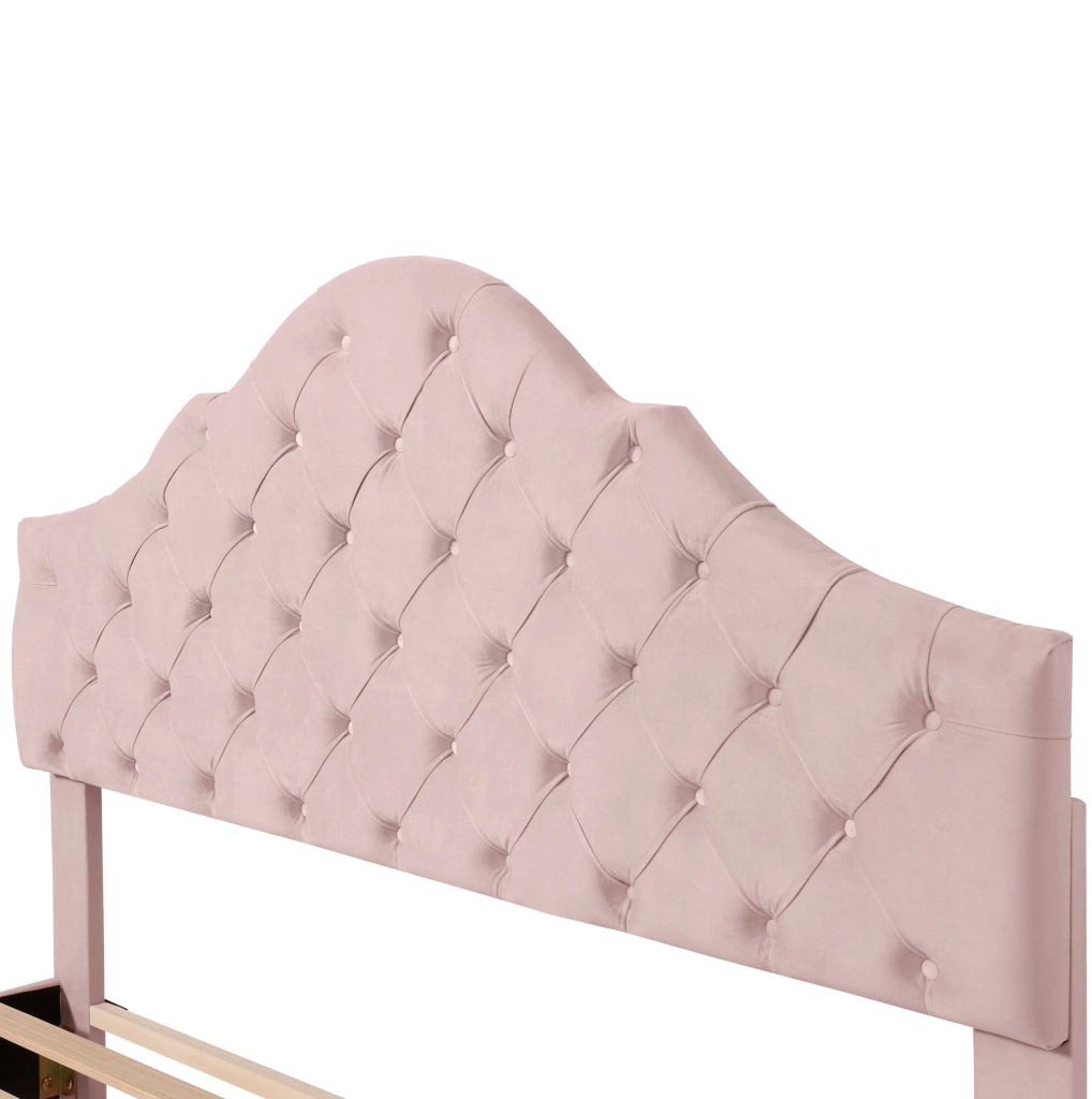 Letto imbottito 140x200 cm in velluto rosa con testiera regolabile