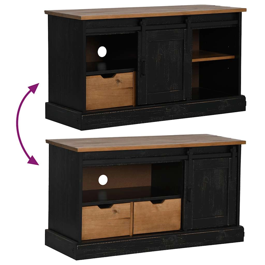 Mobile porta TV HALDEN con anta scorrevole e due cassetti 110 x 40 x 60 cm stile rustico legno nero 02_0057823
