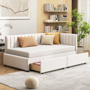 OKWISH Letto Divano 1 Posto, 2 Cassetti e Braccioli, 90 x 200 cm, senza Materasso, Beige, Imbottito