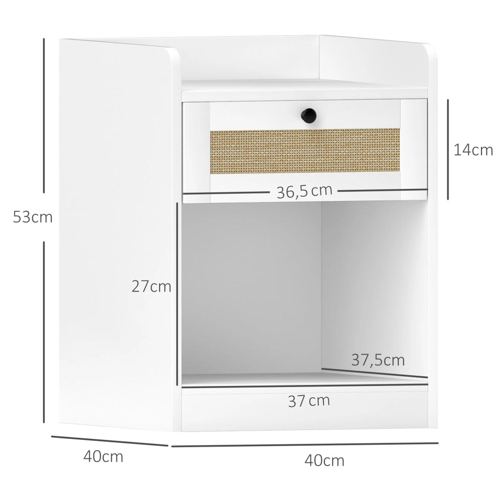 Comodino con cassetto e fronte in rattan ¨C Zephmum ¨C 40x40x53 cm bianco