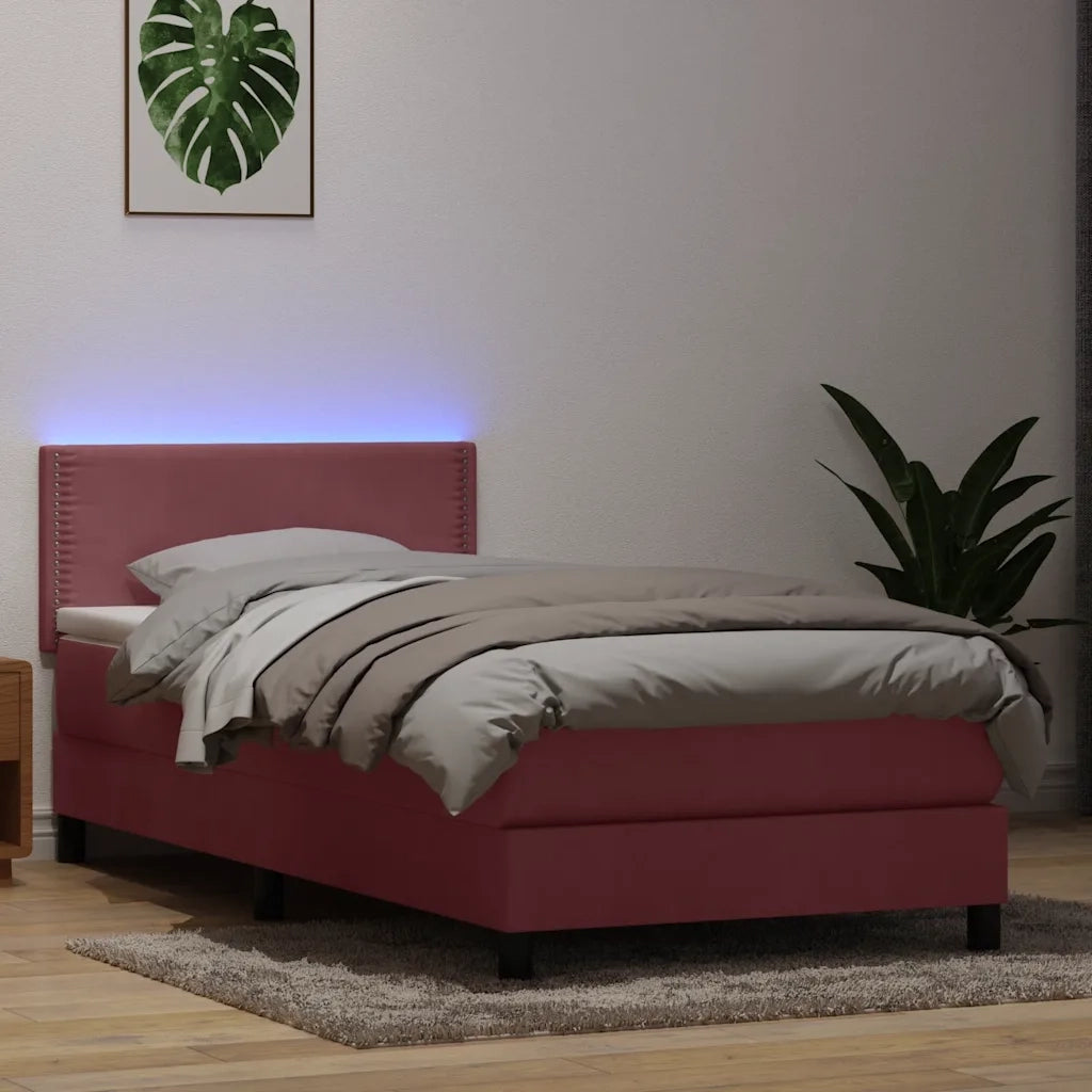 Letto a Molle con Materasso e LED Rosa 100x220 cm in Velluto 3316826