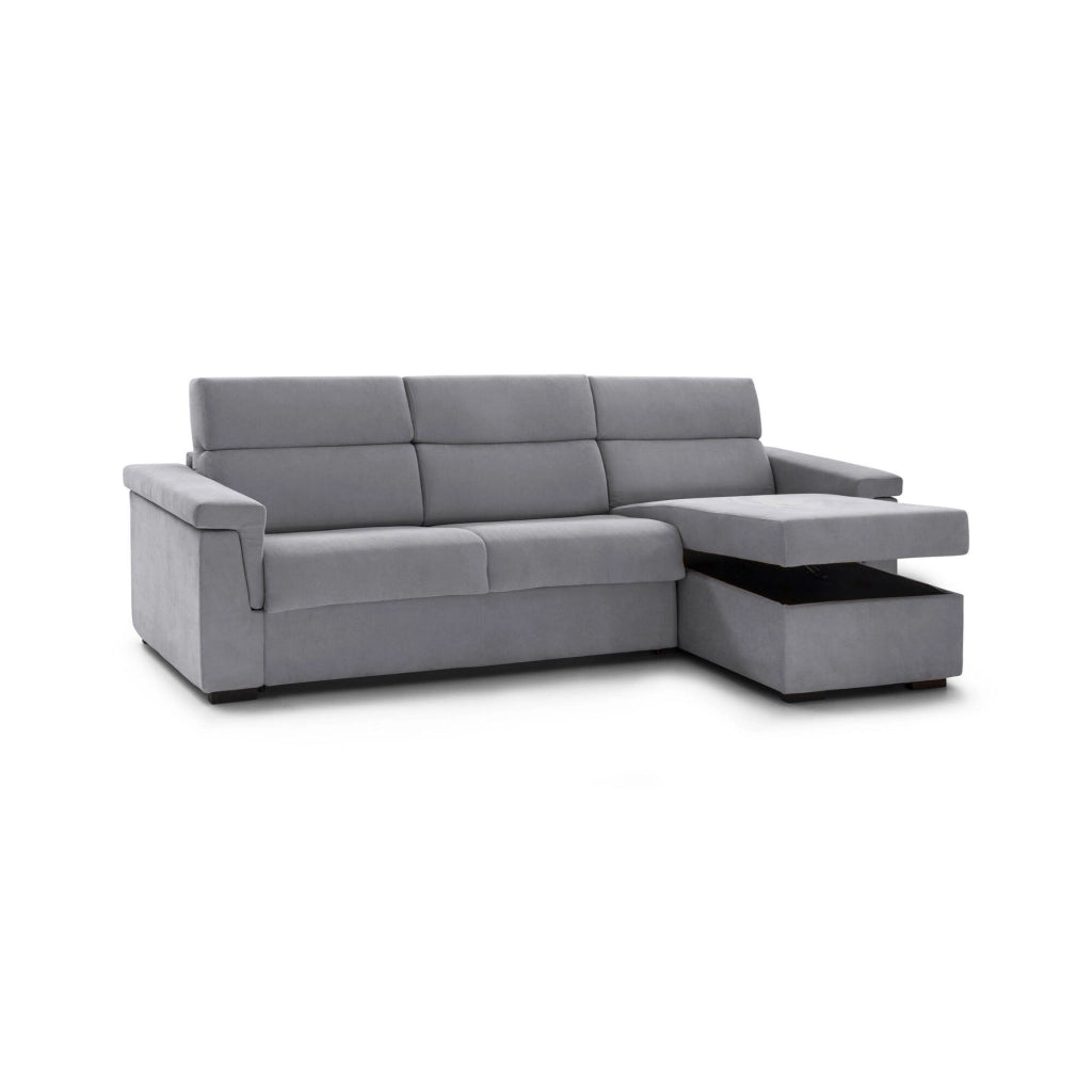 Cintano, Divano Fisso con Penisola Sfoderabile Made in Italy, 285x160 cm Grigio
