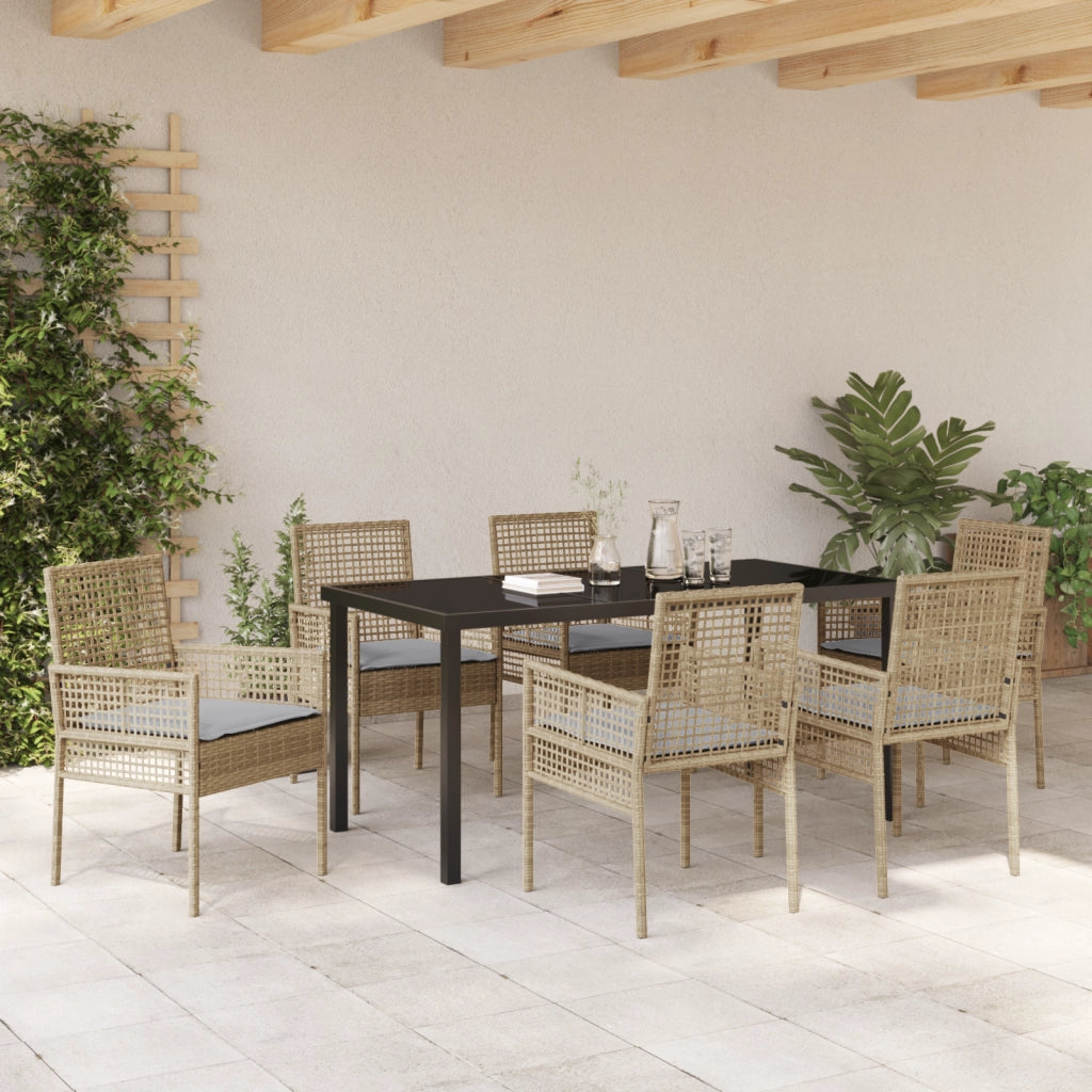Set Pranzo Giardino 7 Pezzi con Cuscini Rattan Polietilene Beige