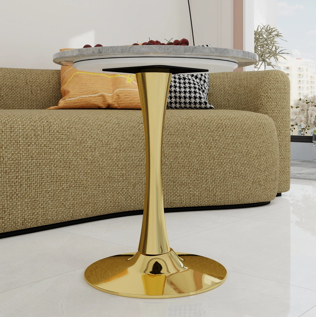 Tavolino da caffè 77.5x77.5x15.5 cm dal design moderno in marmo artificiale dorato