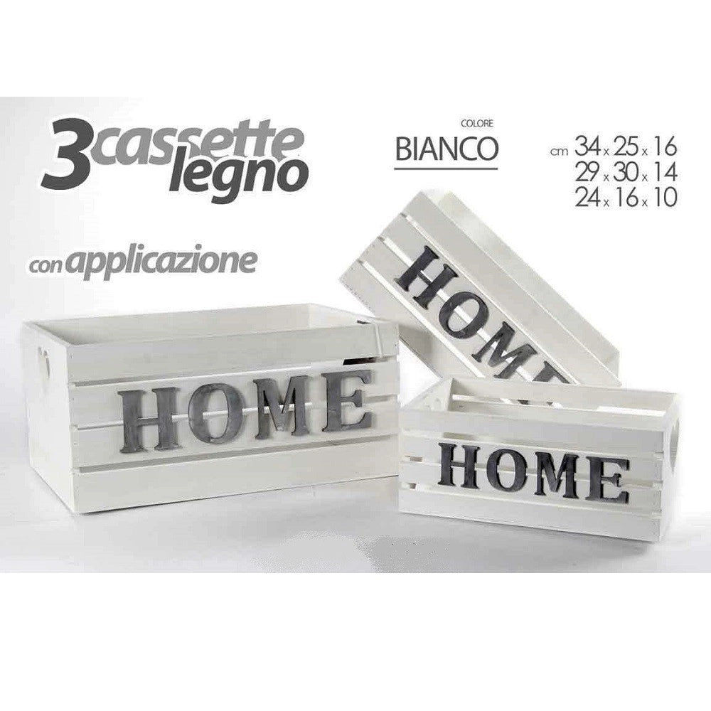 Trade Shop - Set 3 Cassette Cassettina Portapianta Legno 16/14/10cm Home Deluxe Bianco 736124 -
