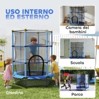 Tappeto Elastico per Bambini con Rete di Sicurezza e Pali Imbottiti Età 3-10 Anni, Ø140 x 190 cm, Blu