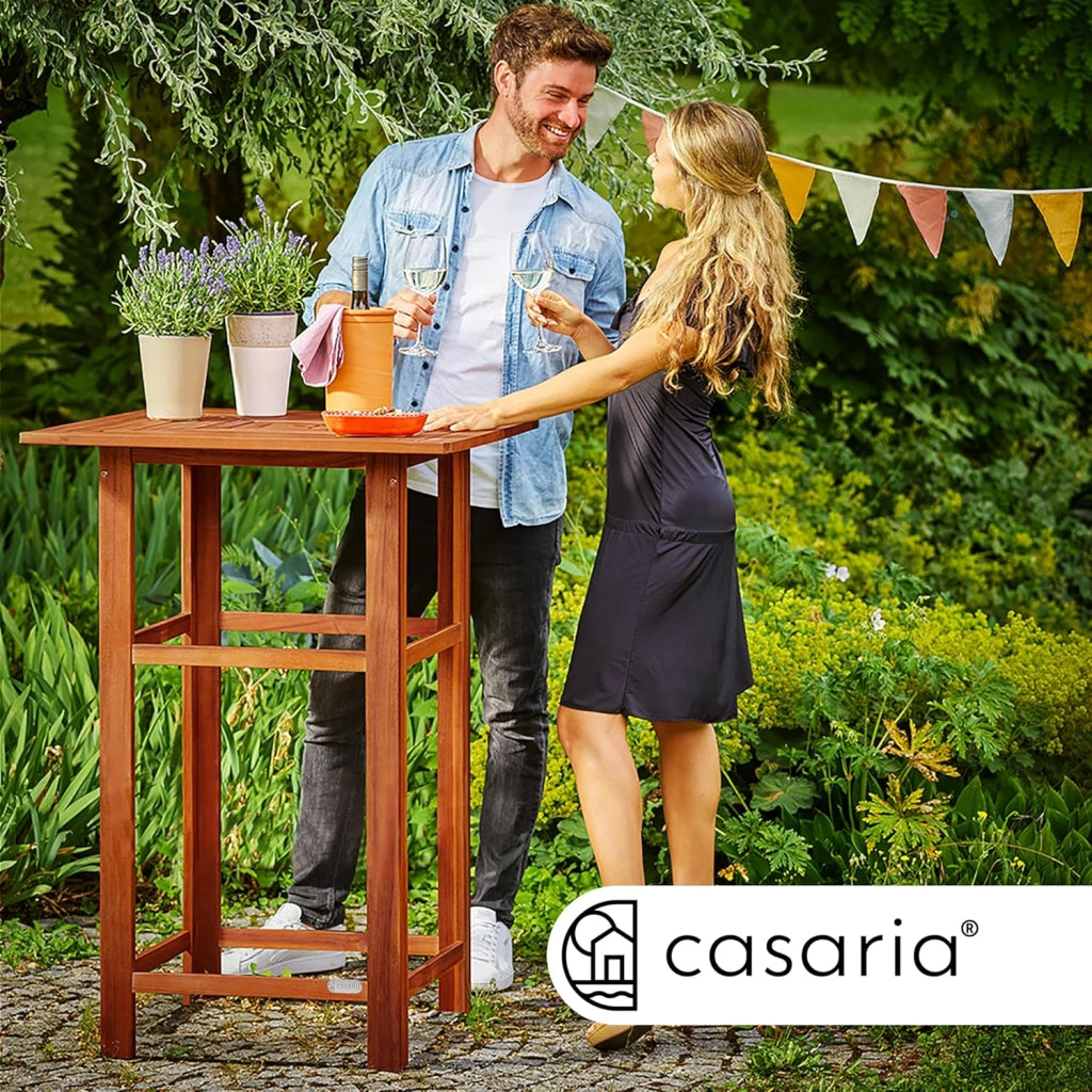 ® Set Tavolo Bar 110x75x75cm 2x Sgabelli in Legno di Acacia da Esterno Interno Design Rustico Resistente Giardino Terrazza
