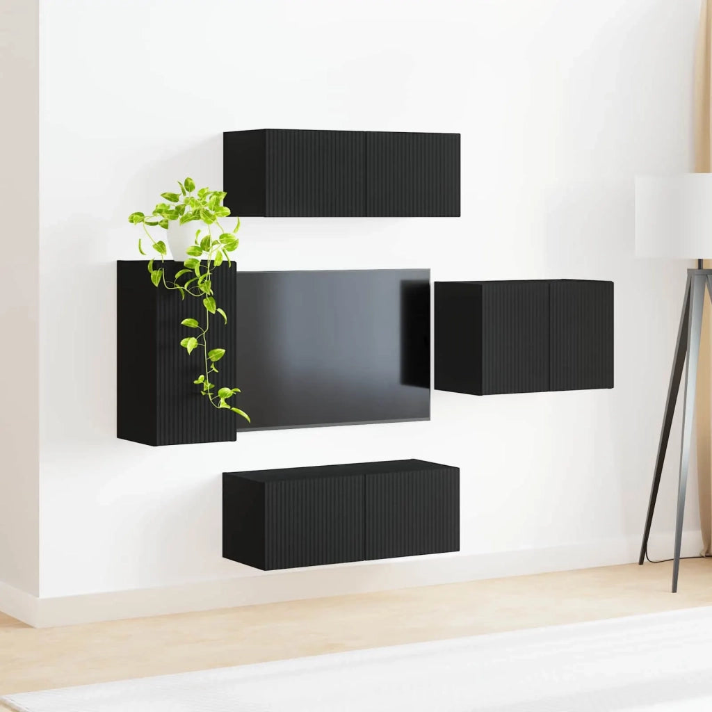 Set di Mobiletto da TV a Parete 4 pcs Nero Legno multistrato