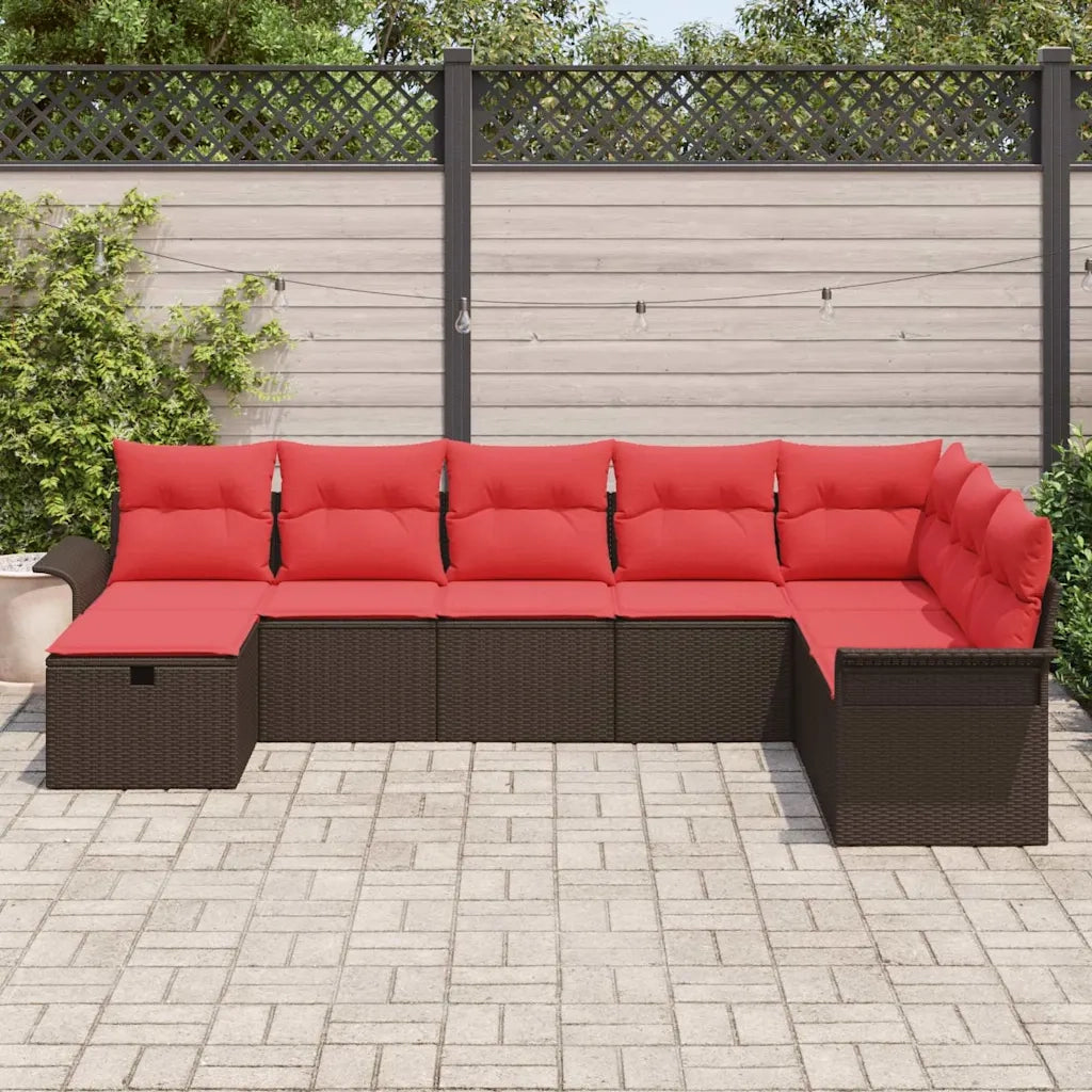 Set Divano da Giardino 8 pcs Marrone e Rosso polyrattan 3358933