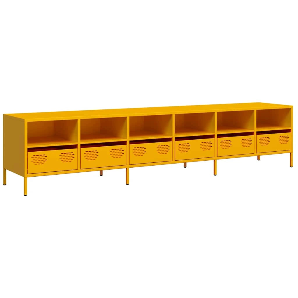 Mobile porta TV moderno con ampio spazio contenitivo 202 x 39 x 43 cm in acciaio laminato a freddo giallo senape 02_0055641