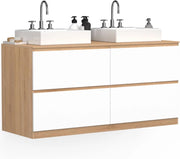 Mobile lavabo doppio TOMI 120 cm 4 cassetti finitura faggio e bianco