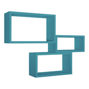 Set di 3 Mensole da Muro Modello TRITTCO. Misure 15.5x45.0x27.0 cm. fInitura  BLU ATOLLO - MADE IN ITALY