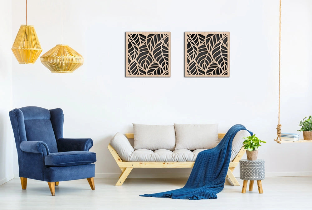 FOGLIE - Quadro arredo LASERCUT composito Legno e PVC Misura: 60x60 cm