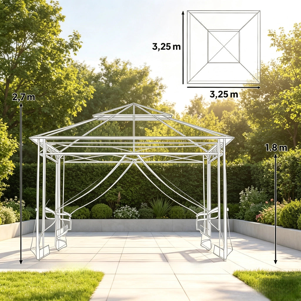 GAZEBO con doppio tetto 3,25 x 3,25 x 2,7 m nero/grigio-marrone