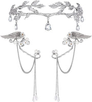 Orecchini Elf Tiara Set - Orecchini per Donne - Tiara con Pailletti - Orecchini con Perle - Perfetti per Halloween/Cosplay - Materiale di Alta Qualità - Accessori da Orologeria