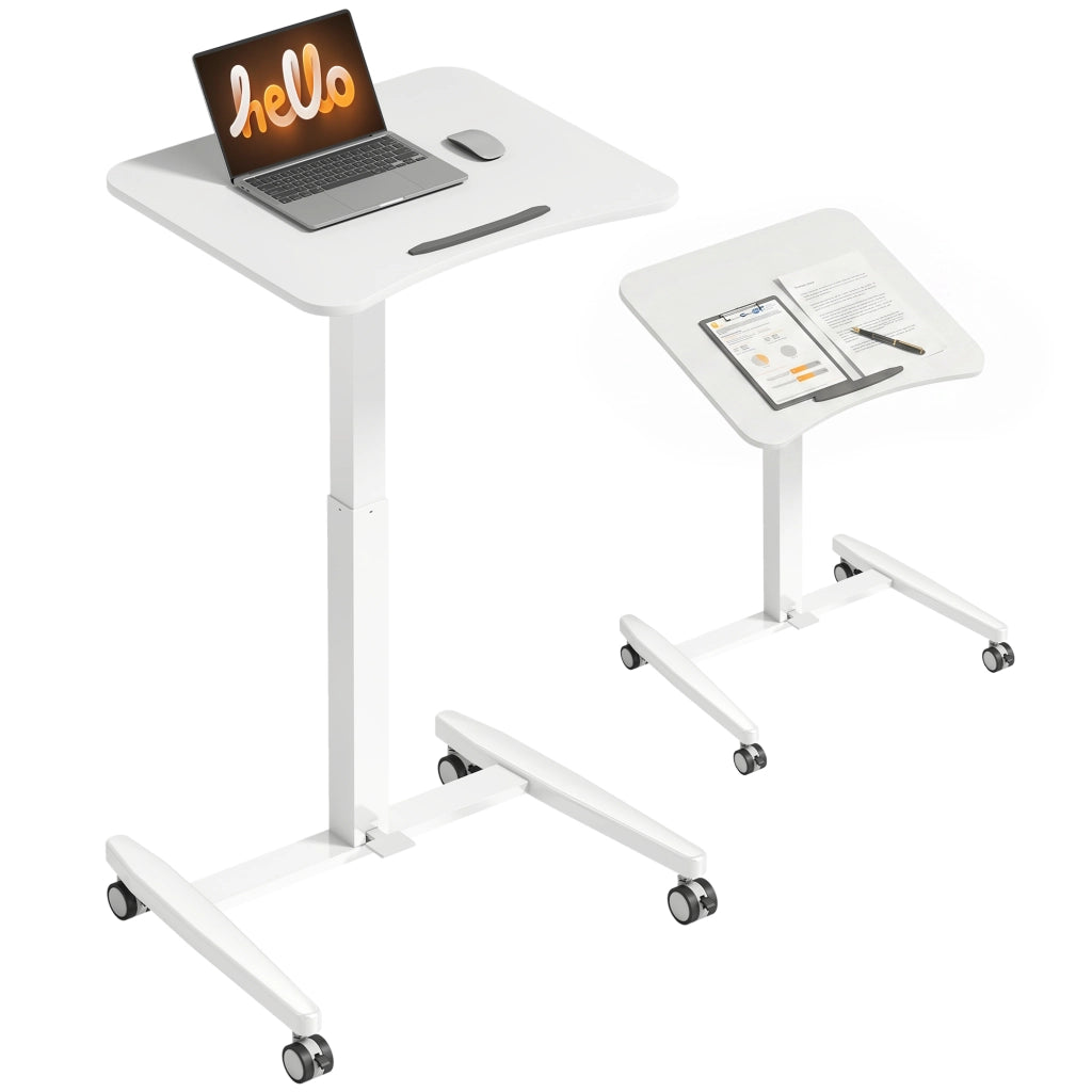 Scrivania Regolabile in Altezza con Ruote e Piano Inclinabile Bianco ¨C Zephmum ¨C Bianco