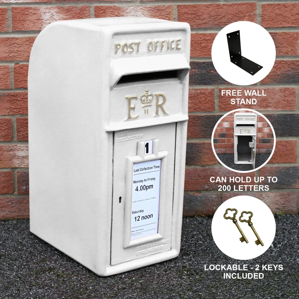 Cassetta Postale per le Lettere in Stile Britannico Inglese in Ghisa da Esterno Bocchetta Lettere Standard UK - Bianco