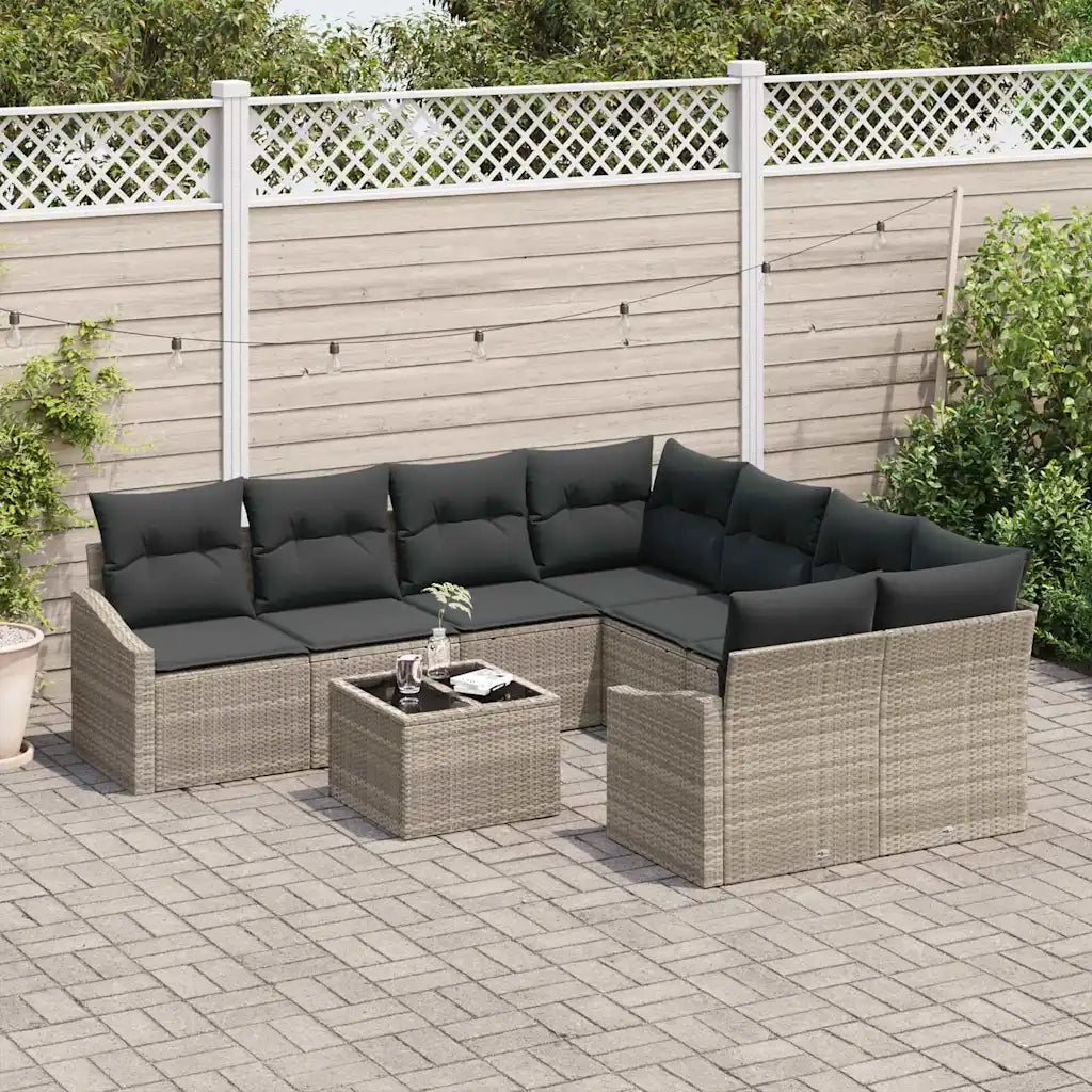 Set di divani con cuscino 9 pcs Grigio chiaro polyrattan