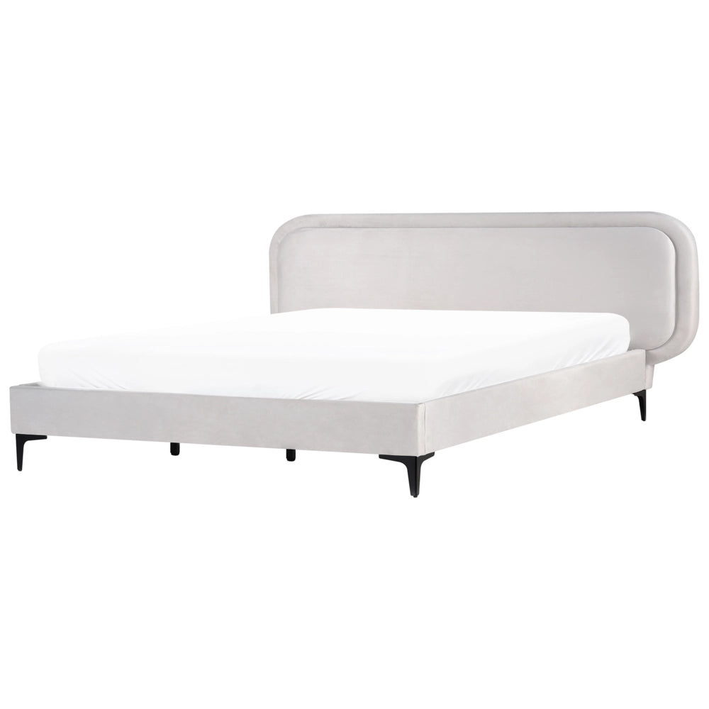 Letto matrimoniale EU Beige Chiaro Velvet 180 x 200 cm Imbottito Telaio Poggiatesta