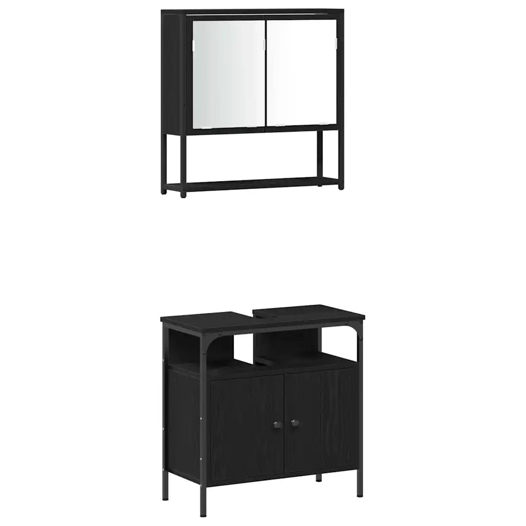 Set di mobili per il bagno 4 pcs Rovere Nero Legno multistrato 3334408