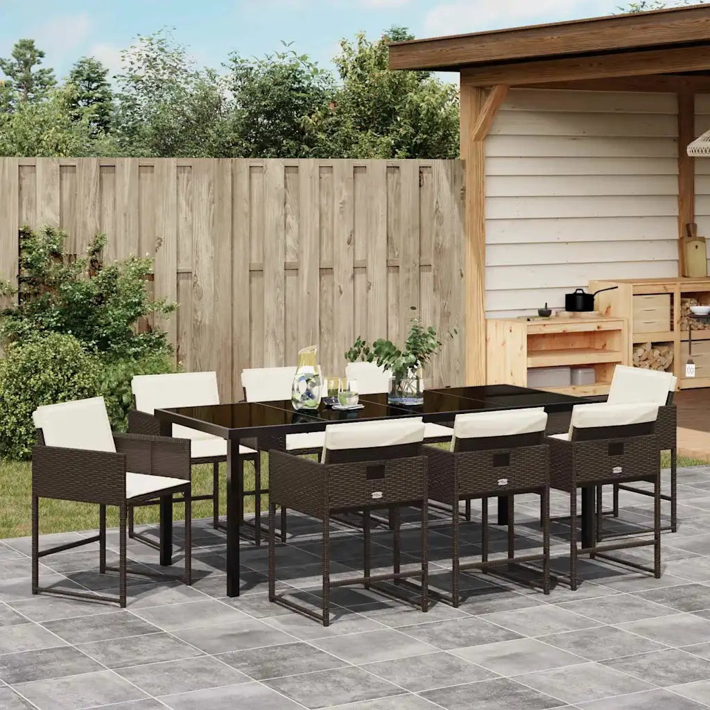 Set da Pranzo per Giardino 9 pcs Marrone polyrattan 3380728