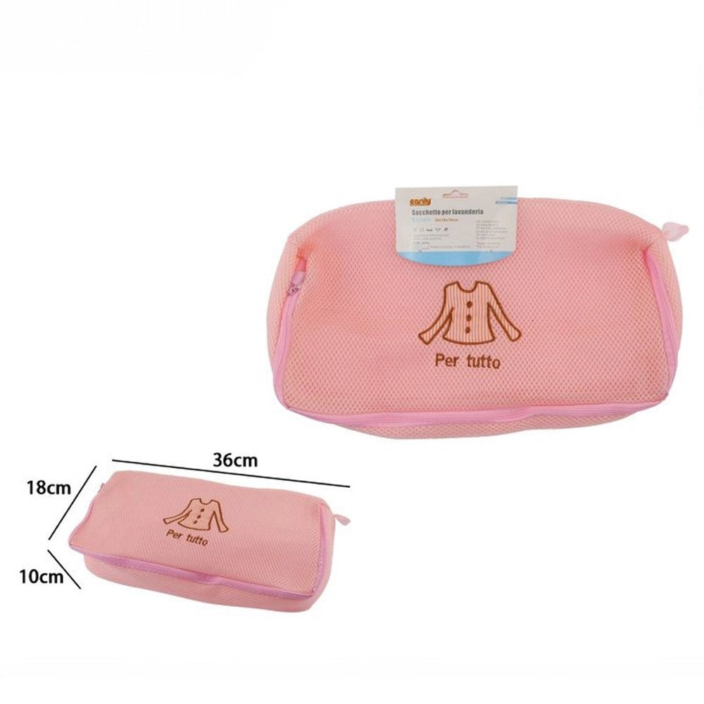 Trade Shop - Sacchetto Per Lavanderia Lavatrice Lavaggi Biancheria Rete Rosa 36x18x10cm 59372 -