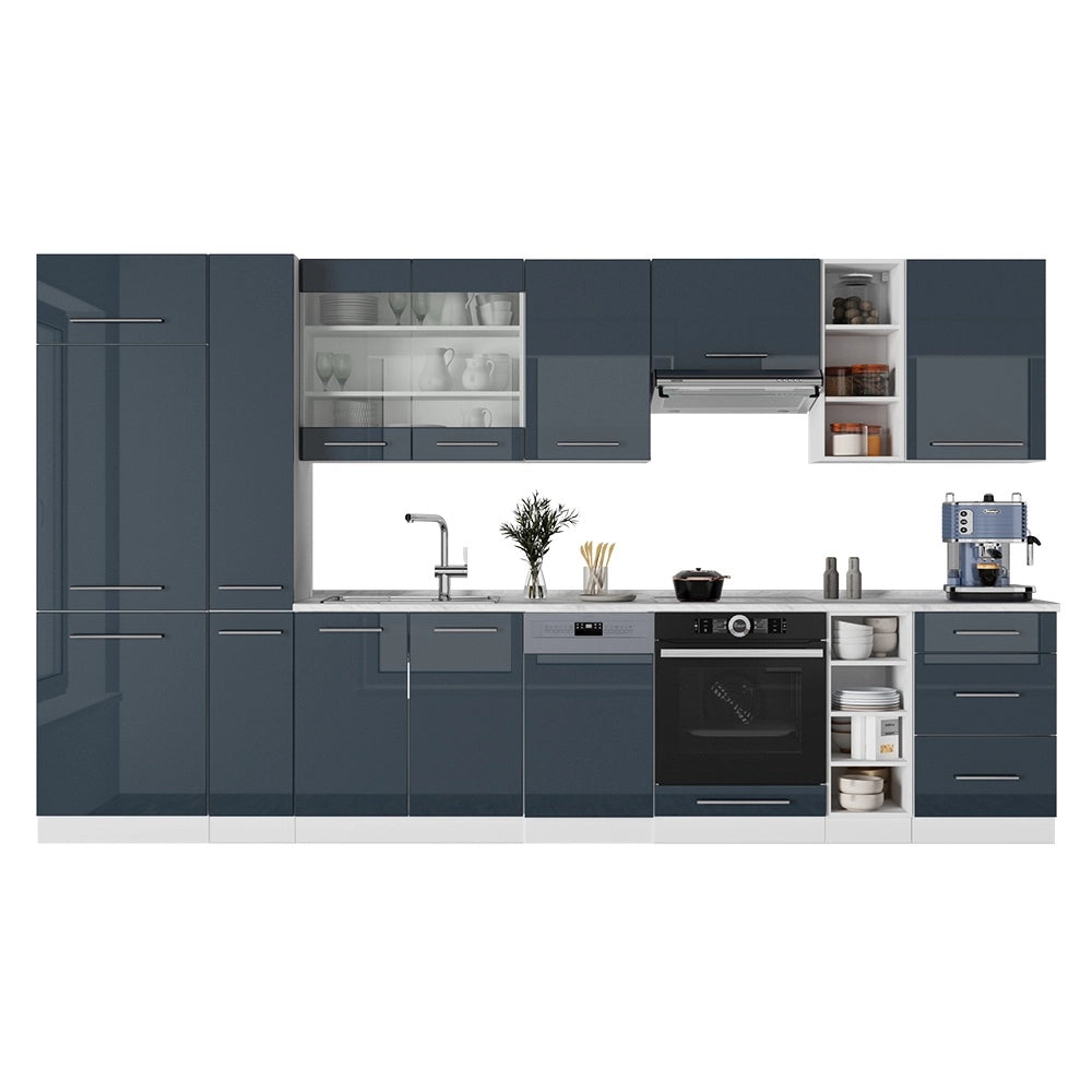 Mobile da cucina Fame-Line Blu scuro lucido/Bianco 355 cm senza piano di lavoro Vicco