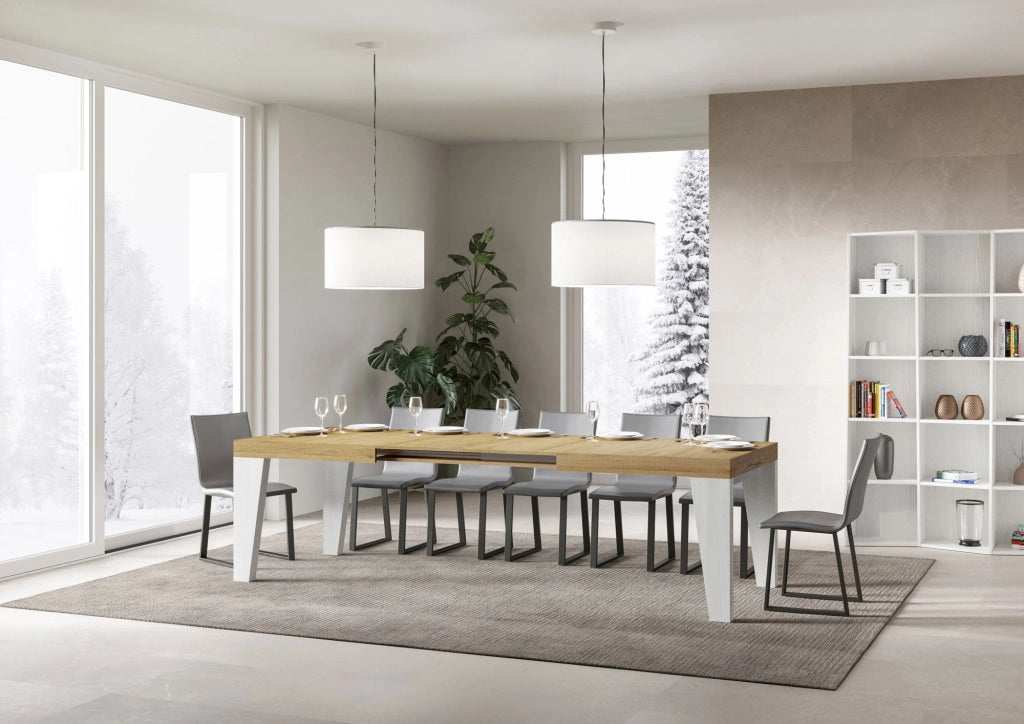 Tavolo Allungabile 160/264x90x77 cm Naxy Mix piano Quercia Natura gambe Bianco Frassino