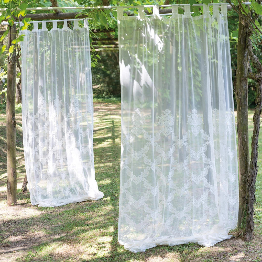 Tenda con Passanti Shabby Chic Ricamata Soggiorno Letto Avorio Blanc Mariclò