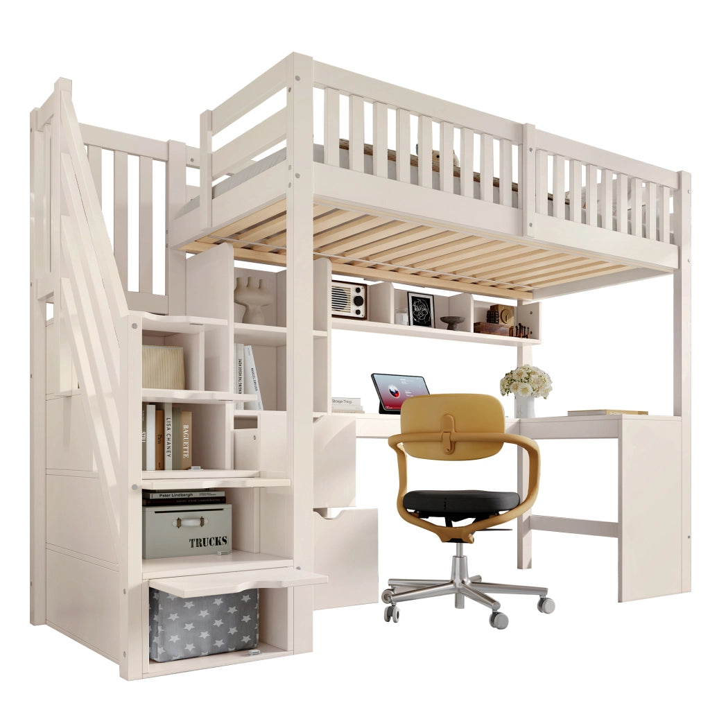 Castello in legno 90x200 bianco scala con armadio scrivania angolare cassetti
