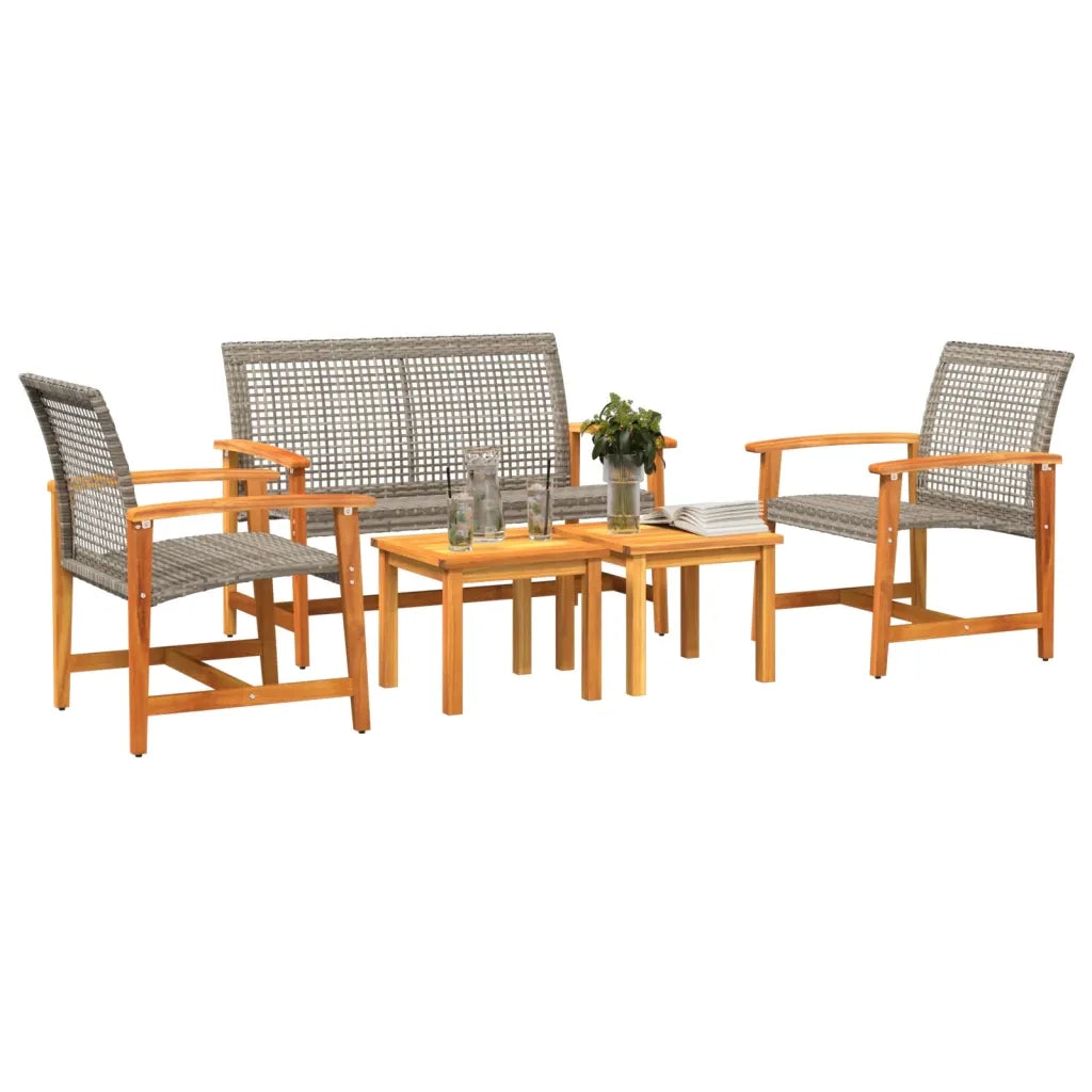 Set Salotto da Giardino 5pz Grigio in Polyrattan e Legno Acacia 367605