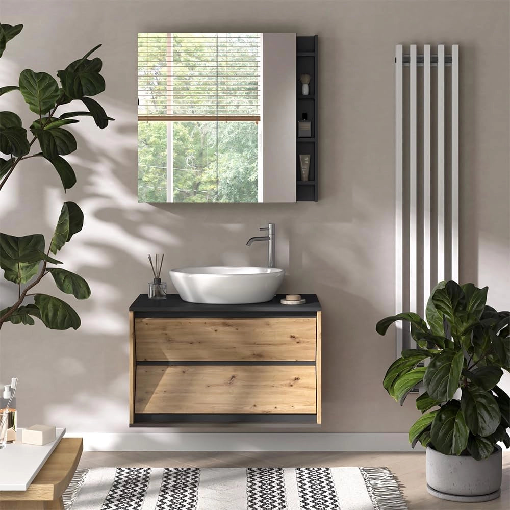 Specchio contenitore bagno Edelin, Artigiano, 80 x 75 cm con ripiani