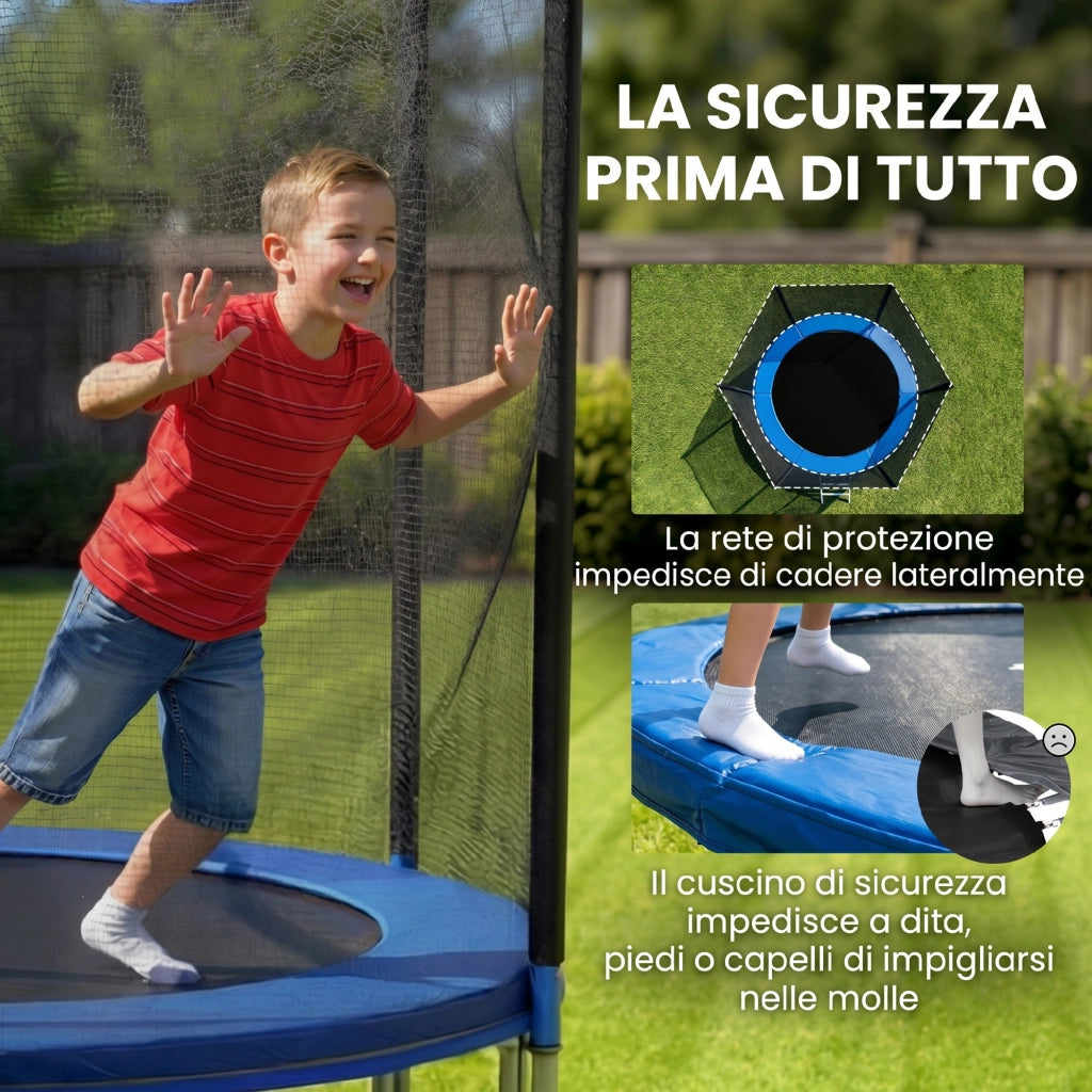 Trampolino da Giardino con Rete di Sicurezza e Scaletta ¨C zephmum ¨C Blu, Acciaio e Plastica, ?180x200 cm