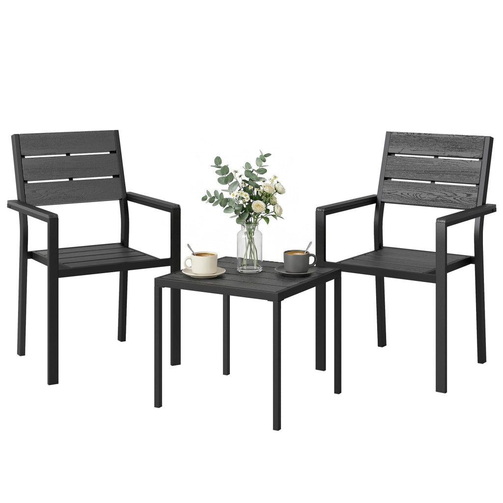 Set Giardino 3 Pezzi con 2 Sedie e Tavolo ¨C zephmum ¨C HDPE Effetto Legno Nero per Balcone