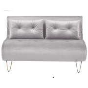 Divano Letto Velluto Grigio 2 Posti Letto Sfoderabile senza braccioli Con 2 Cuscini Gambe In Metallo dorato Glamour