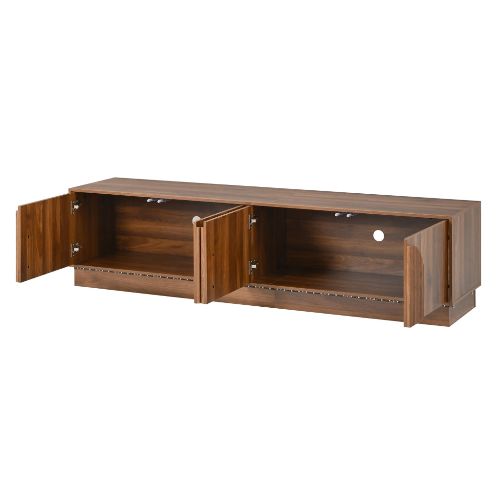 Mobile TV 180x40x44.5 cm con porte push-to-open; LED multicolore; MDF e metallo; noce