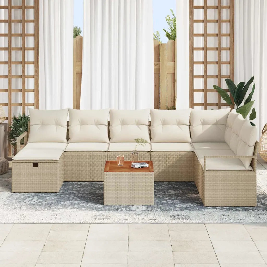 Set Divano da Giardino con cuscino 9 pcs Beige Poly Rattan