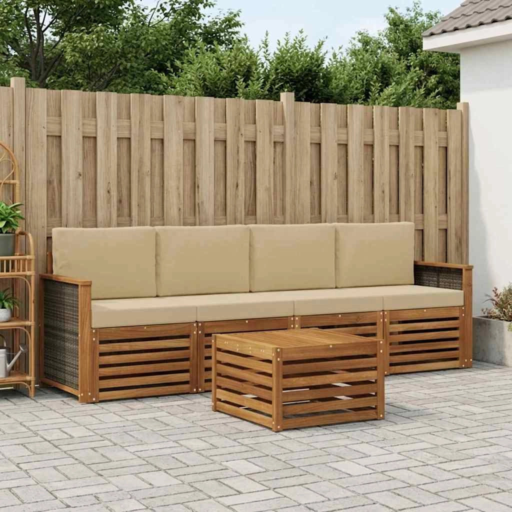 Set di divani da esterno 5 pz Naturale e Beige 3383989